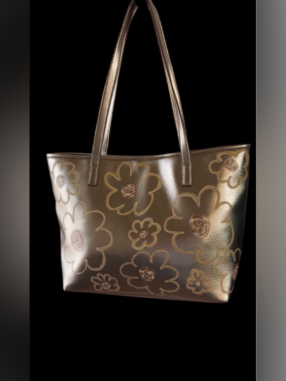New Hand-Painted Metallic Floral Tote purse | One of a Kind | By @delulu_lemons - Picture 4 of 8